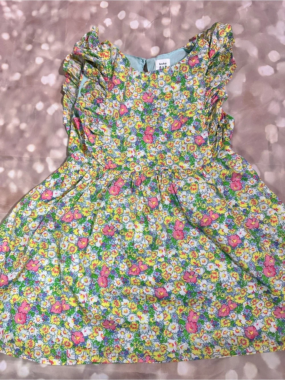 GAP Floral Ruffle-Sleeve Dress - Pink, Yellow & Green